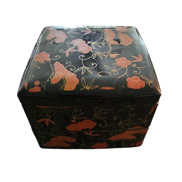 Vintage OMC Japan Triple 3 Stacking Trinket Jewelry Keepsake Boxes Lid Floral - Picture 1 of 6